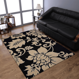 Rugsotic Carpets Hand Tufted Wool Area Rug Floral (Color: Black Cream1, size: 8'x10')