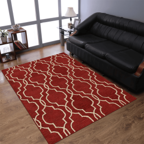 Rugsotic Carpets Hand Tufted Wool Area Rug Geometric (Color: Red Beige1, size: 8'x11')