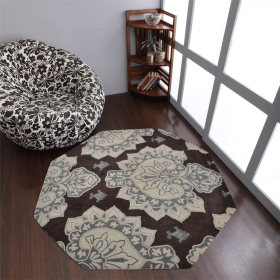 Rugsotic Carpets Hand Tufted Wool Octagon Area Rug Floral (Color: Cream Brown, size: 8'x8')