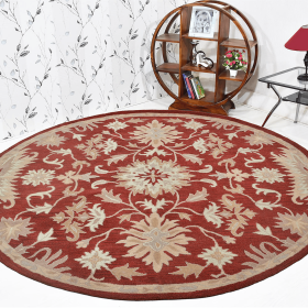 Rugsotic Carpets Hand Tufted Wool Round Area Rug Contemporary (Color: Red, size: 8'x8')