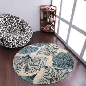 Rugsotic Carpets Hand Tufted Wool Round Area Rug Floral (Color: Cream Blue, size: 8'x8')