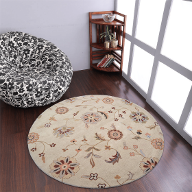 Rugsotic Carpets Hand Tufted Wool Round Area Rug Floral (Color: Cream1, size: 8'x8')