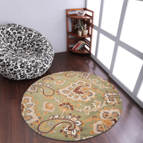 Rugsotic Carpets Hand Tufted Wool Round Area Rug Floral (Color: green, size: 8'x8')