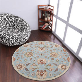 Rugsotic Carpets Hand Tufted Wool Round Area Rug Floral (Color: light blue, size: 8'x8')