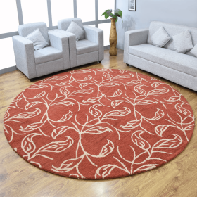 Rugsotic Carpets Hand Tufted Wool Round Area Rug Floral (Color: Red Beige, size: 8'x8')