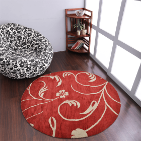 Rugsotic Carpets Hand Tufted Wool Round Area Rug Floral (Color: Red Beige1, size: 8'x8')