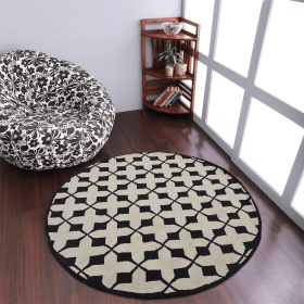 Rugsotic Carpets Hand Tufted Wool Round Area Rug Geometric (Color: Beige Black, size: 8'x8')