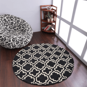 Rugsotic Carpets Hand Tufted Wool Round Area Rug Geometric (Color: Black White, size: 8'x8')