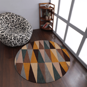 Rugsotic Carpets Hand Tufted Wool Round Area Rug Geometric (Color: Multicolor, size: 8'x8')
