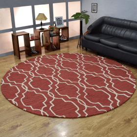 Rugsotic Carpets Hand Tufted Wool Round Area Rug Geometric (Color: Red Beige1, size: 8'x8')