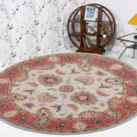 Rugsotic Carpets Hand Tufted Wool Round Area Rug Oriental (Color: Beige Red, size: 8'x8')