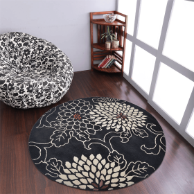 Rugsotic Carpets Hand Tufted Wool Round Area Rug Oriental (Color: Black, size: 8'x8')