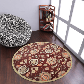 Rugsotic Carpets Hand Tufted Wool Round Area Rug Oriental (Color: Maroon, size: 8'x8')