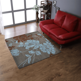 Rugsotic Carpets Hand Tufted Wool Square Area Rug Floral (Color: Gray Blue, size: 8'x8')