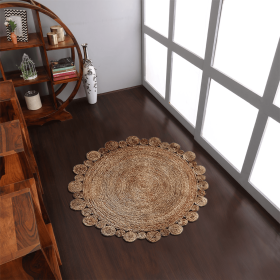 Rugsotic Carpets Hand Woven Jute Round Eco-friendly Area Rug Oriental (Color: Beige, size: 5'x5')