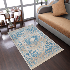 Rugsotic Carpets Machine Woven Crossweave Polyester Blue Area Rug Oriental (Color: Blue2, size: 2'x3'10'')