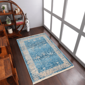 Rugsotic Carpets Machine Woven Crossweave Polyester Blue Area Rug Oriental (Color: Blue4, size: 2'x3'10'')