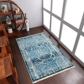 Rugsotic Carpets Machine Woven Crossweave Polyester Blue Area Rug Oriental (Color: Blue5, size: 3'11''x5'10'')