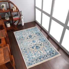 Rugsotic Carpets Machine Woven Crossweave Polyester Area Rug Oriental (Color: Ivory Blue2, size: 3'11''x5'10'')
