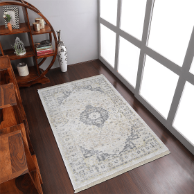 Rugsotic Carpets Machine Woven Crossweave Polyester Area Rug Oriental (Color: Cream, size: 4'8''x6'9'')