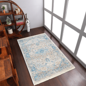 Rugsotic Carpets Machine Woven Crossweave Polyester Area Rug Oriental (Color: Gray Blue, size: 4'8''x6'9'')