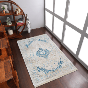 Rugsotic Carpets Machine Woven Crossweave Polyester Area Rug Oriental (Color: Ivory2, size: 4'x5'11'')