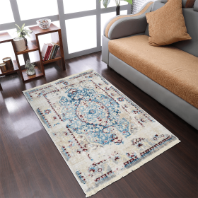 Rugsotic Carpets Machine Woven Crossweave Polyester Area Rug Oriental (Color: Ivory Blue, size: 5'x7'10'')