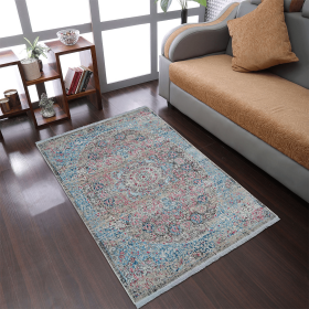 Rugsotic Carpets Machine Woven Crossweave Polyester Area Rug Oriental (Color: Beige Blue, size: 6'x9')