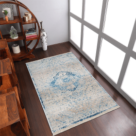 Rugsotic Carpets Machine Woven Crossweave Polyester Blue Area Rug Oriental (Color: Blue1, size: 8'x10')