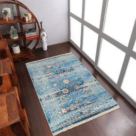 Rugsotic Carpets Machine Woven Crossweave Polyester Blue Area Rug Oriental (Color: Blue, size: 9'x12')