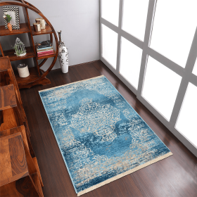 Rugsotic Carpets Machine Woven Crossweave Polyester Blue Area Rug Oriental (Color: Blue3, size: 9'x12')