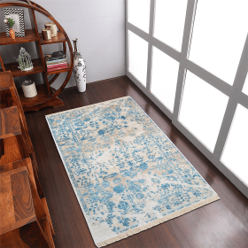 Rugsotic Carpets Machine Woven Crossweave Polyester Area Rug Oriental (Color: Ivory Blue1, size: 9'x12')