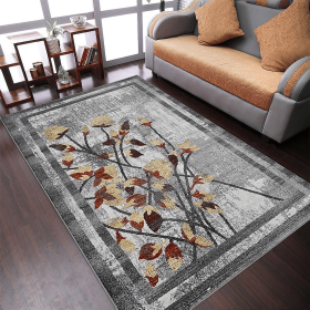 Rugsotic Carpets Machine Woven Heatset Polypropylene Area Rug Floral (Color: Silver, size: 10'x13')