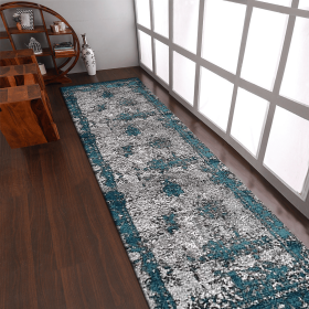 Rugsotic Carpets Machine Woven Heatset Polypropylene 3'2''x10' Runner Area Rug Abstract (Color: Ivory Blue1, size: 3'2''x10')
