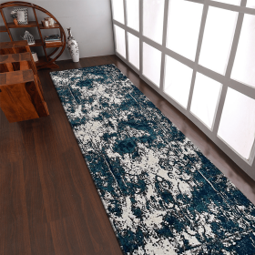 Rugsotic Carpets Machine Woven Heatset Polypropylene 3'2''x10' Runner Area Rug Abstract (Color: Ivory Blue2, size: 3'2''x10')