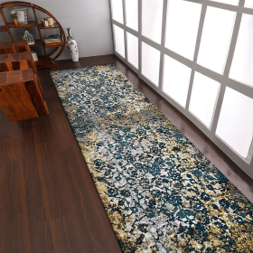 Rugsotic Carpets Machine Woven Heatset Polypropylene 3'2''x10' Runner Area Rug Abstract (Color: Silver Blue, size: 3'2''x10')