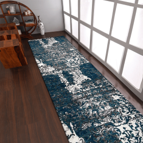 Rugsotic Carpets Machine Woven Heatset Polypropylene 3'2''x10' Runner Area Rug Abstract (Color: Silver Blue1, size: 3'2''x10')