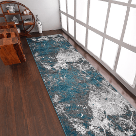Rugsotic Carpets Machine Woven Heatset Polypropylene 3'2''x10' Runner Area Rug Abstract (Color: Silver Ivory, size: 3'2''x10')