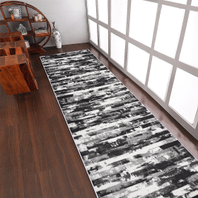 Rugsotic Carpets Machine Woven Heatset Polypropylene 3'2''x10' Runner Area Rug Abstract (Color: Silver, size: 3'2''x10')