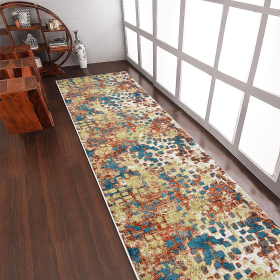 Rugsotic Carpets Machine Woven Heatset Polypropylene 3'2''x10' Runner Area Rug Contemporary (Color: Caramel Blue, size: 3'2''x10')