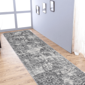 Rugsotic Carpets Machine Woven Heatset Polypropylene 3'2''x10' Runner Area Rug Contemporary (Color: Silver Ivory, size: 3'2''x10')