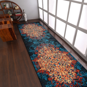 Rugsotic Carpets Machine Woven Heatset Polypropylene 3'2''x10' Runner Area Rug Floral (Color: Caramel Blue, size: 3'2''x10')
