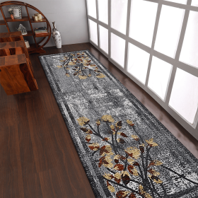 Rugsotic Carpets Machine Woven Heatset Polypropylene 3'2''x10' Runner Area Rug Floral (Color: Silver, size: 3'2''x10')