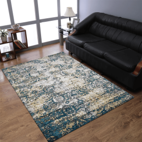 Rugsotic Carpets Machine Woven Heatset Polypropylene Area Rug Abstract (Color: Ivory Blue3, size: 4'x6')