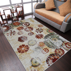 Rugsotic Carpets Machine Woven Heatset Polypropylene Area Rug Floral (Color: Beige, size: 4'x6')