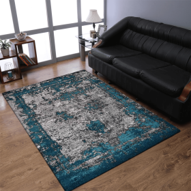 Rugsotic Carpets Machine Woven Heatset Polypropylene Area Rug Abstract (Color: Ivory Blue1, size: 5'x8')