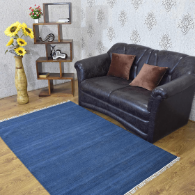 Rugsotic Carpets Hand Woven Flat Weave Kilim Wool Area Rug Solid (Color: Blue, size: 6'x9')