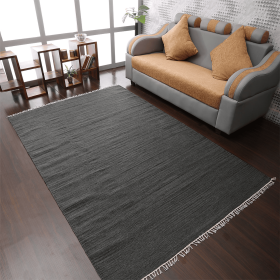 Rugsotic Carpets Hand Woven Flat Weave Kilim Wool Area Rug Solid (Color: Charcoal, size: 6'x9')
