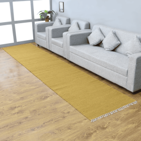 Rugsotic Carpets Hand Woven Flat Weave Kilim Wool Runner Area Rug Solid (Color: Gold, size: 2'6''x10')