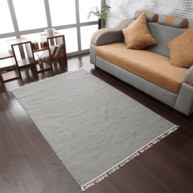 Rugsotic Carpets Hand Woven Flat Weave Kilim Wool Area Rug Solid (Color: Silver, size: 6'x9')